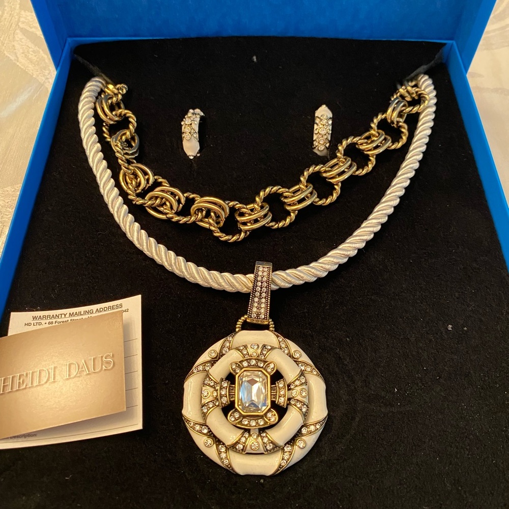 Heidi Daus Newport Chic Crystal Enamel Set- 2 Necklaces and 1 Set of Earrings